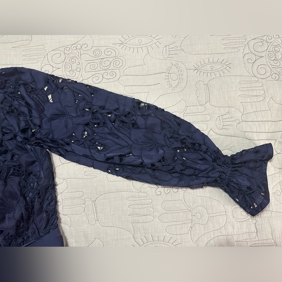 NEW Ramy Brook Jayda Asymmetric One Shoulder Dress Sz 6 Navy Embroidered Lace - Picture 12 of 15